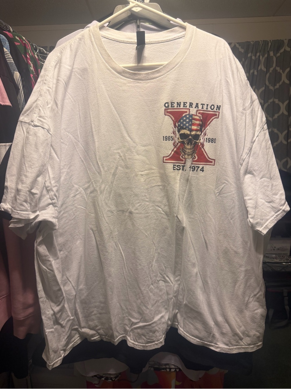 Gildan White Short-Sleeve Tee with Generation X Skull & Flag Graphic